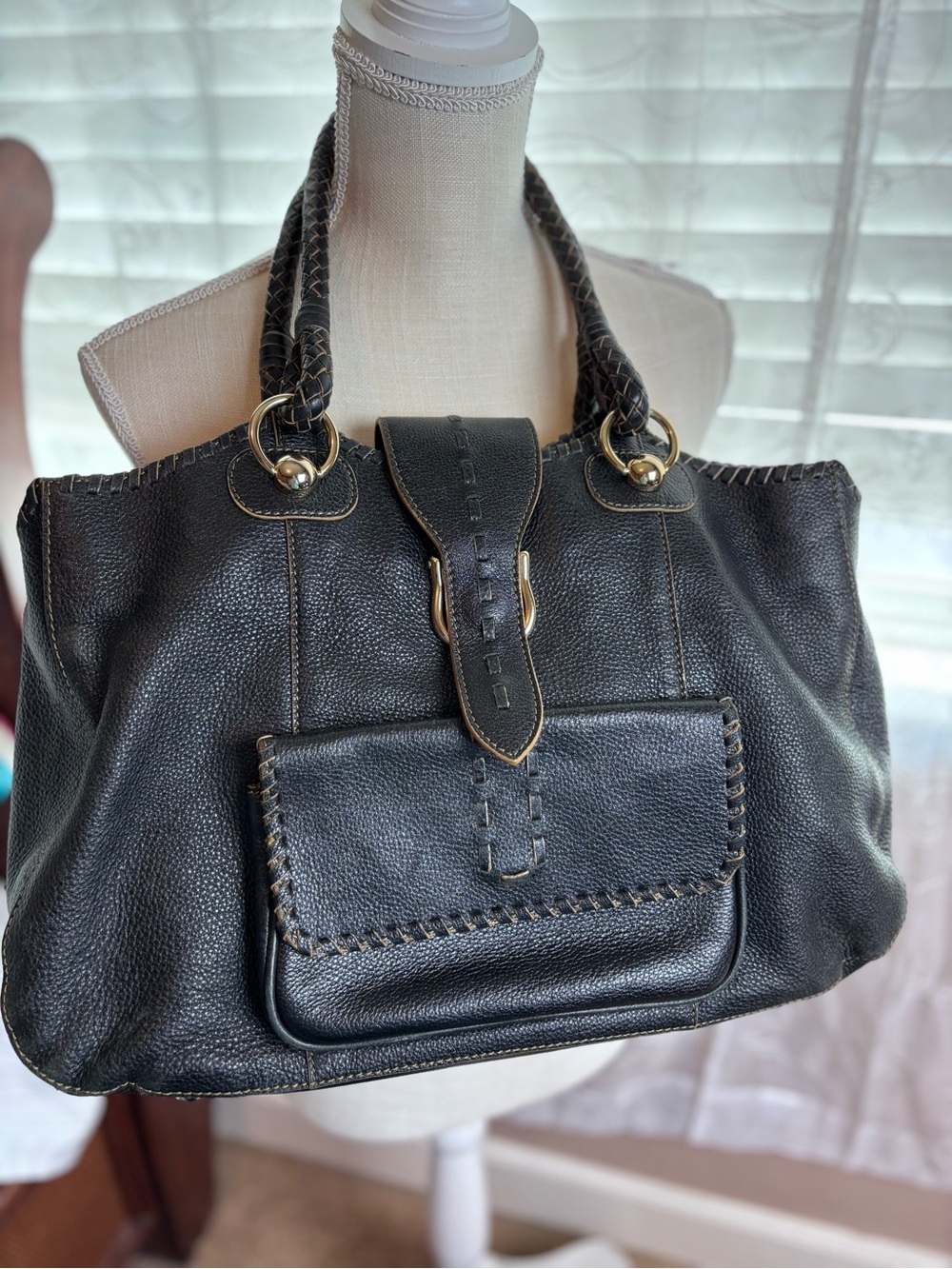Vintage Maxx New York Black Pebbled Leather Satchel Hobo Shoulder Bag